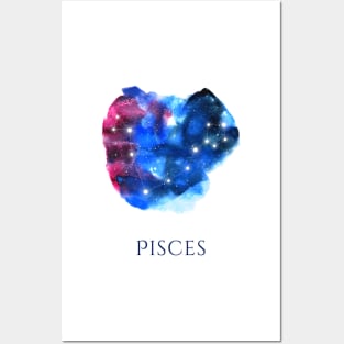 Pisces Zodiac Sign - Watercolor Star Constellation Posters and Art